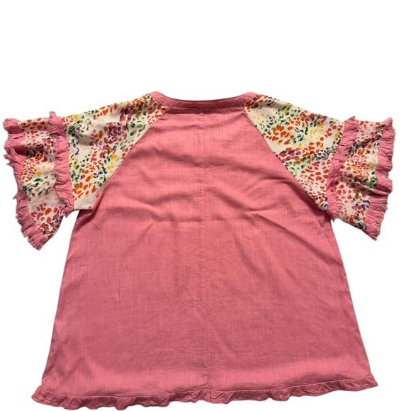 Umgee Blouse Womens 1XL Short Sleeve Pink Frayed Ruffled Cheetah Top Boho.   C42 - Picture 6 of 13